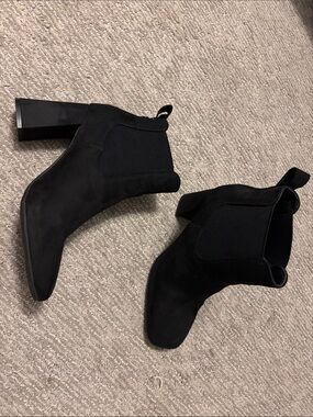 Black Suede Block Heel Ankle Boots - Women